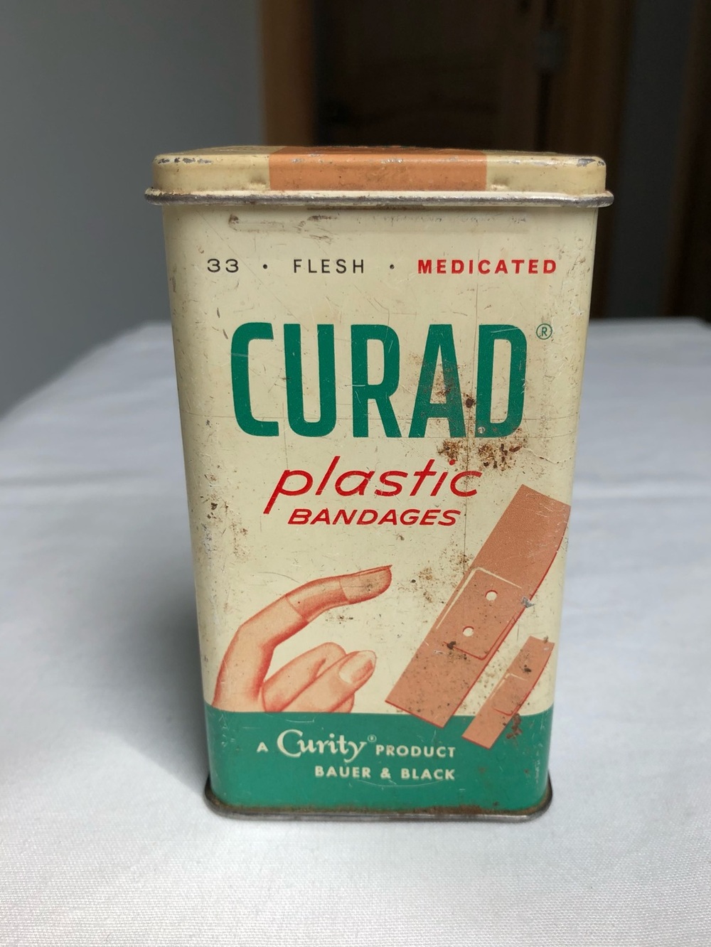 Vintage 1960’s Curad Bandages Collectible Metal Tin
